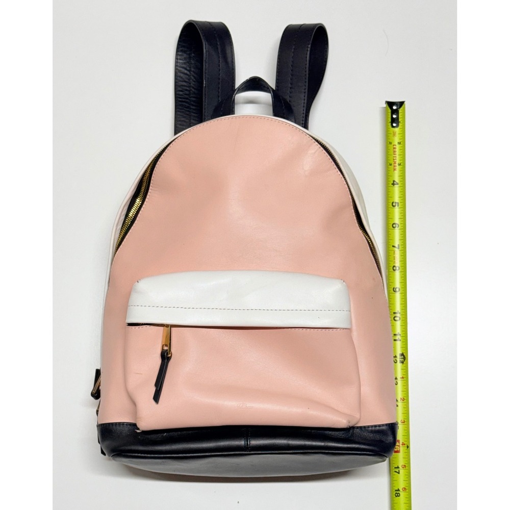 J.Crew Colorblock Leather Backpack Pink Cream Black Gold Zip Travel Bag